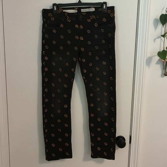Pilcro and the Letterpress Black Straight-Leg Jeans with Orange Floral Dot Print - Picture 5 of 8